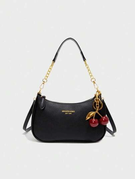 New Fashion Classic Versatile PU Waterproof Fabric M Letter Pattern Shoulder Bag, Printed Design Metal Chain Decoration Design French Baguette Bag, Women's Shoulder Bag Suitable For Shopping. Commuting, Travel Use