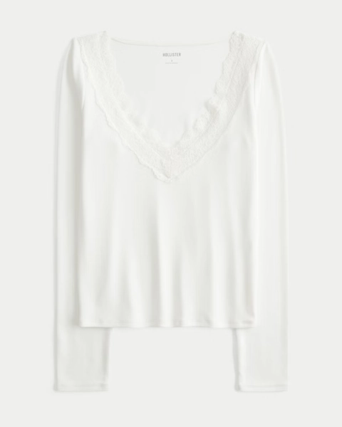 Lace Trim V-Neck Top