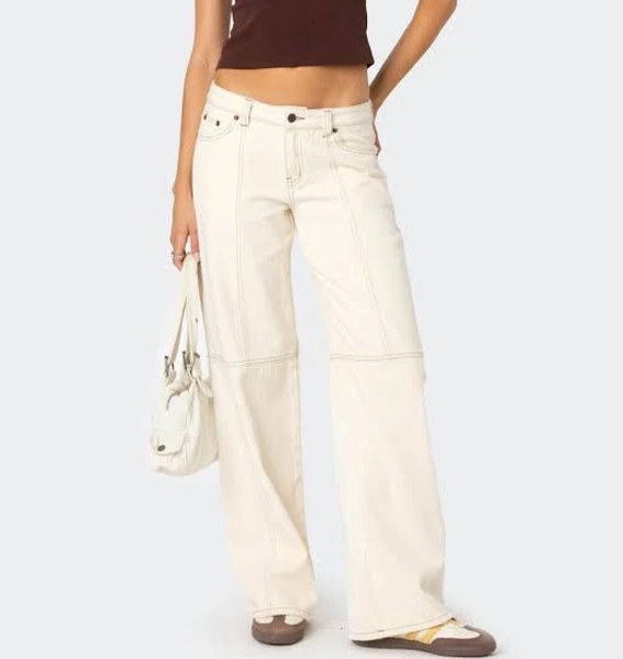 Edikted Women's Contrast Stitch Low Rise Jeans