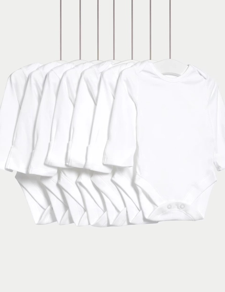 7 Pack Pure Cotton Long Sleeve Bodysuits (5lbs-3 Yrs)