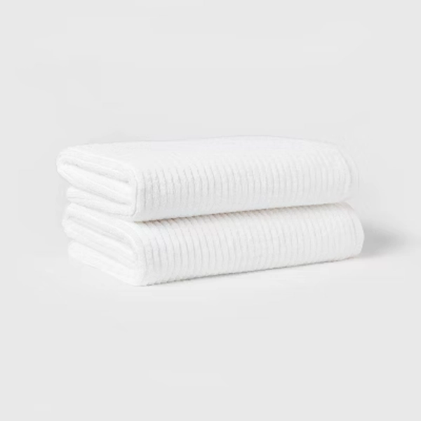 2pk Quick Dry Ribbed Bath Towel Set White - Threshold™: Cotton Terry, Midweight 450-550 GSM, Machine Washable
