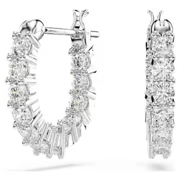 Matrix Vittore hoop earrings, Round cut, White, Rhodium plated
