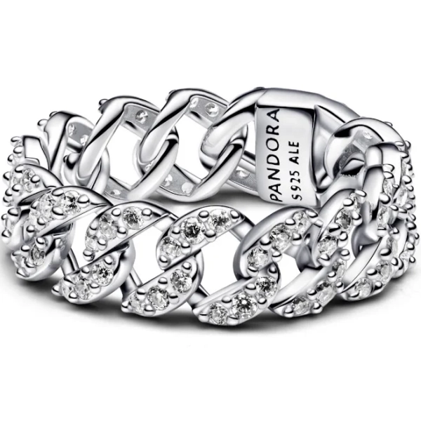 Pandora Women's Sterling Silver Pavé Cuban Chain Ring