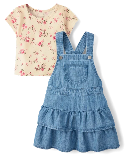 Toddler Girls Tiered Skirtall 2-Piece Outfit Set - Blue