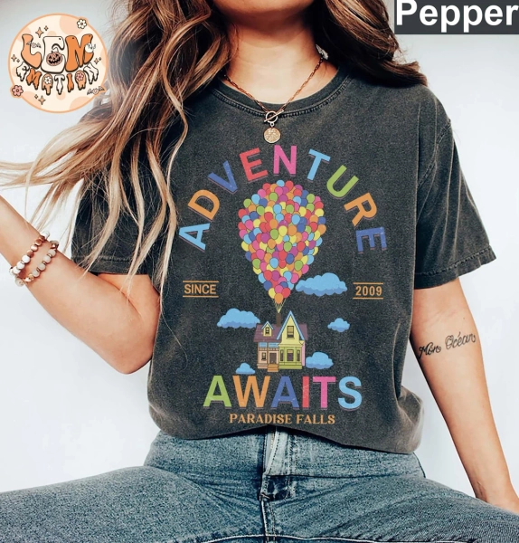Retro Disney Pixar up Shirt, A World of Adventure Awaits Rainbow Balloons Tee, Disneyland Vacation Tee, Disney up Movie Shirt,paradise Falls - Etsy