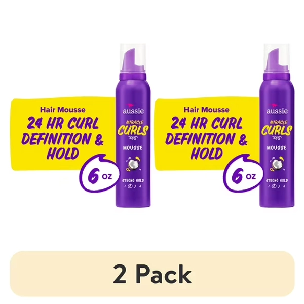(2 pack) Aussie Miracle Curls Styling Mousse with Coconut & Jojoba Oil, for Curly Hair, Unisex 6.0 oz