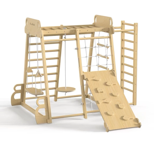 BlueWood Nature Climb and Slide Set Wooden Toddler Jungle Gym for Indoor Outdoor Play
