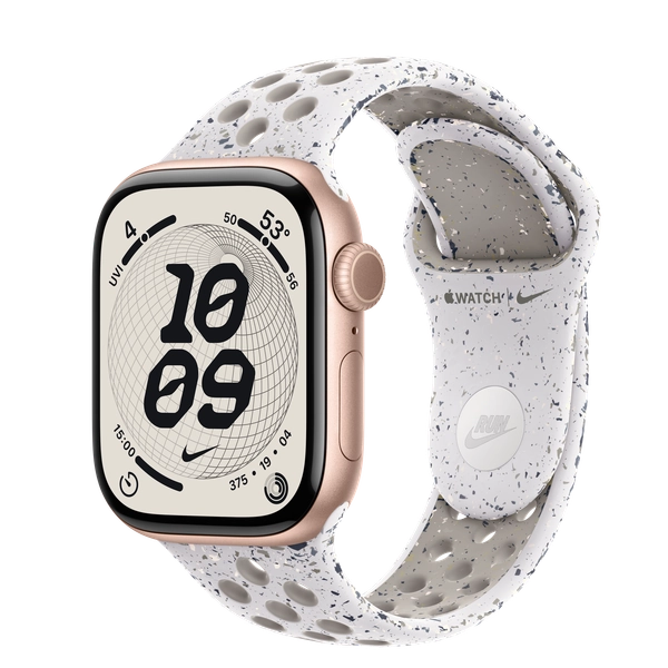 Apple Watch Series 11 GPS, 42mm Rose Gold Aluminum Case with Veiled Grey Nike Sport Band - S/M