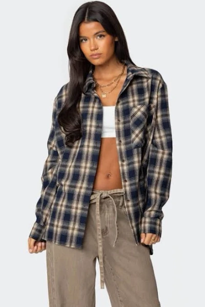 Edikted Women's Plaid Flannel Button-Up Shirt