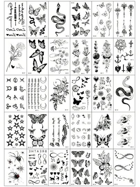 30 Creative Temporary Tattoo Stickers, Including Butterflies, Flowers, Foxes, Dolphins, Jellyfish, Wings, Feathers, Etc., Suitable For Both Men And Women, Realistic And Waterproof, Suitable For Arms, Face, Fingers, Neck, And Any Place You Want,