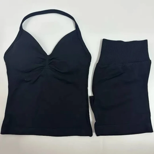 DFYNE workout sets No Logo2Pcs Gym Set Women Backless Tank Tops High Waist Scrunch Seamless Shorts Gym Suit Fitness Clothes Activewear Workout Set
