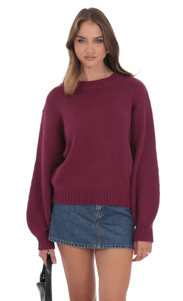 Knit Balloon Sleeve Jumper Plum | LUCY IN THE SKY