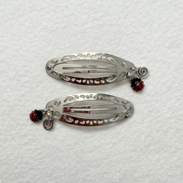 Silver Hair Clip with Black Spots Red Ladybug & Spiral Charm | Ladybird, Insect, Swirl, Whimsical, Women Girls Hair Accessory, Gifts for Her