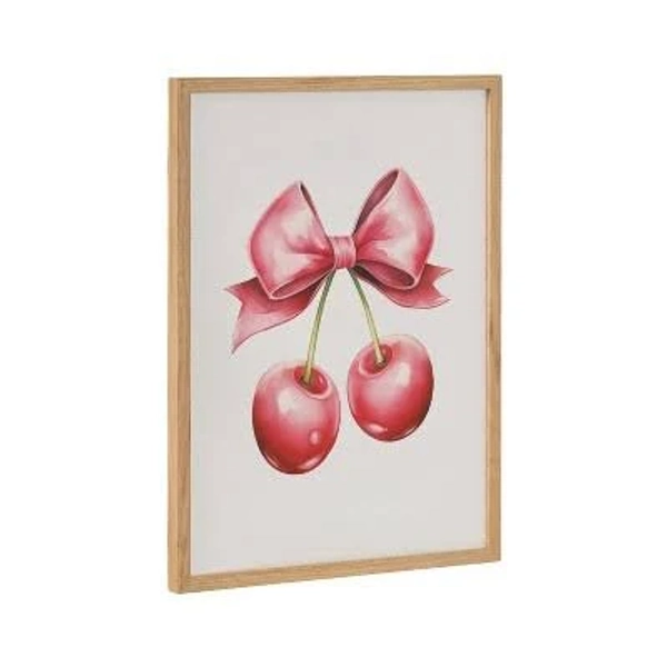 Kate and Laurel Gallery Coquette Preppy Retro Girly Red Pink Bow Cherries Framed Wall Art