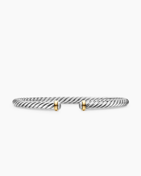Cable Flex® Bracelet in Sterling Silver with 14K Yellow Gold, 4mm