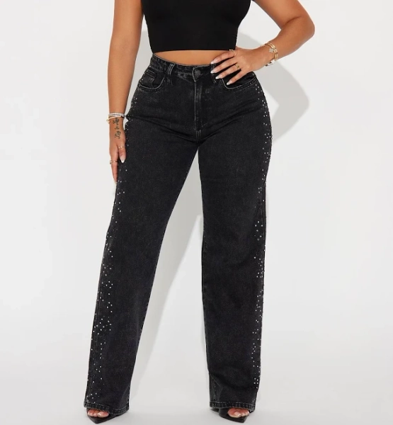 Fashion Nova Women's Always Shining Stretch Embellished Straight Leg Jeans