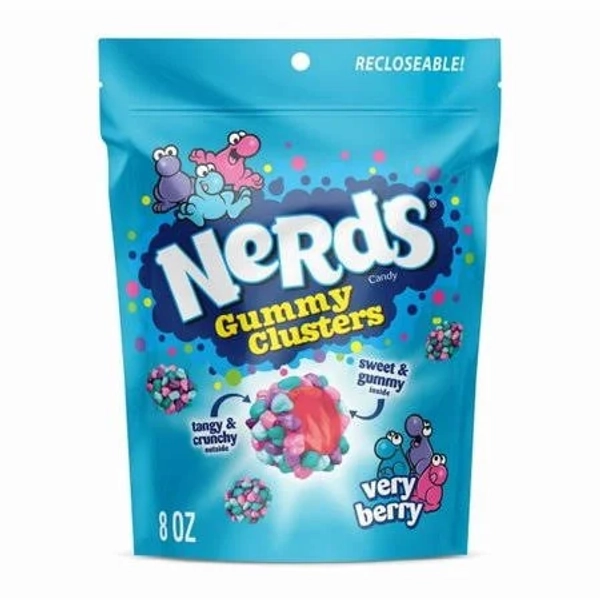 Nerds Gummy Clusters, Candy, Very Berry, Crunchy and Gummy, 8 oz pack of 2, Size: Medium