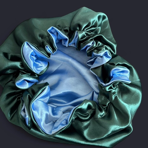Blue &amp; green satin Bonnet XL/XXL#bonnet #satin...
