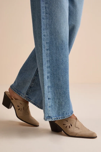 Armina Taupe Suede Western Mule Pumps