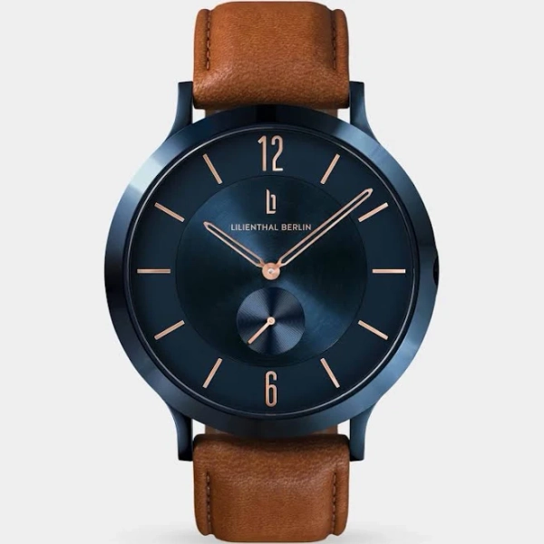 Lilienthal Men's Classic Blue Rose Gold Quartz Watch with Brown Leather Strap