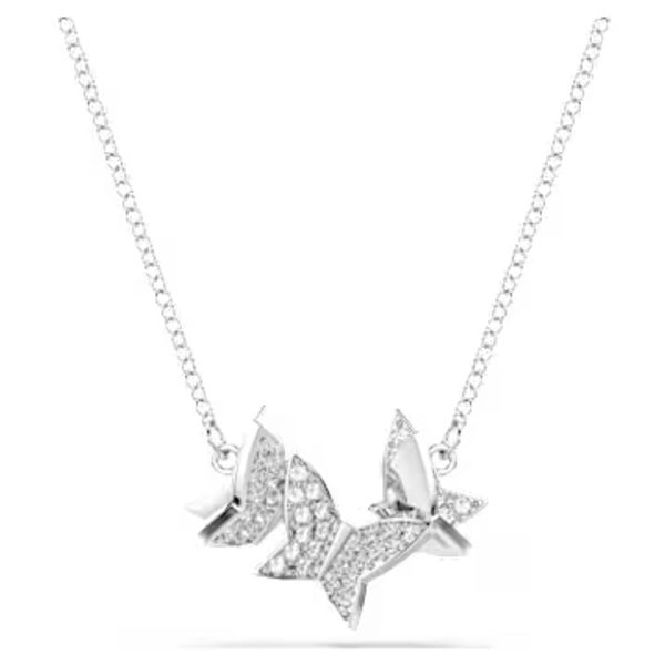Idyllia Lilia necklace, Butterfly, White, Rhodium plated
