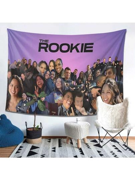 1pc The Rookie TV Show Tapestry - Horizontal Wall Hanging With Characters & Cast Design, Soft Peach Light Beige Fabric, Vibrant Purple Background & Fairy Lights Accent - Home Decor For Bedroom, Living Room, Party - Perfect Birthday Housewarming Gift For Fans, Bedroom Decoration, Fan Merchandise, Highquality Print, Durable Material, Art Enthusiasts