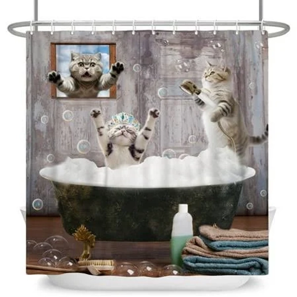 Mizhona Funny Cat Shower Curtain Cute Cats for Bathroom Bathtub Fancy Decor Waterproof Polyester with Hooks 72 inchx72 inch, Size: 72 x 72