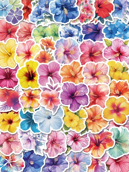 50/100pcs Hibiscus Flower Stickers, Artistic Spring Floral Vinyl Waterproof Stickers For Water Bottles, Laptops, Lovely Gifts For Friends, Party Favors, Elegant Stickers For Adults And Teens, Back To School, School Supplies