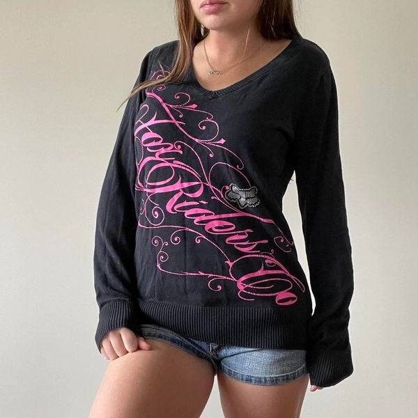 vintage 2000s black Fox Racing pink grunge long...