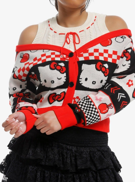 Hello Kitty Girls Cold-Shoulder Cardigan