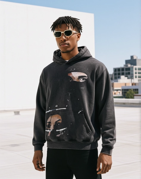 Vintage Hip-Hop One of One Graphic Acid Washed Oversized Hoodie