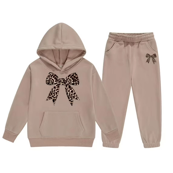 Little Girls Outfits Sets Winter Hoodie Joggers Comfy Casual Kids Print Fall Girls Clothing Sets Khaki Size 6-7T