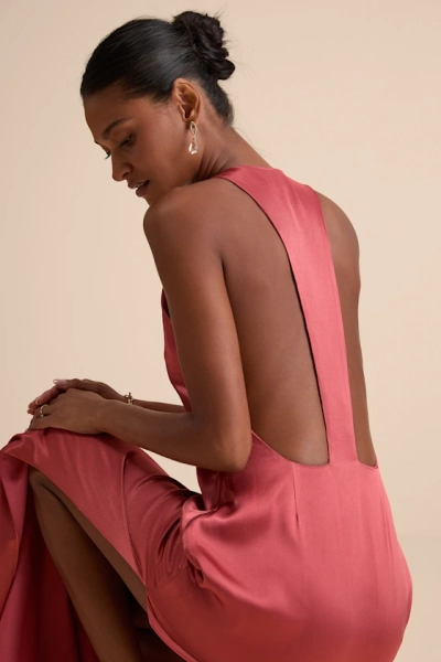 Organa Rusty Rose Satin Racerback Maxi Dress