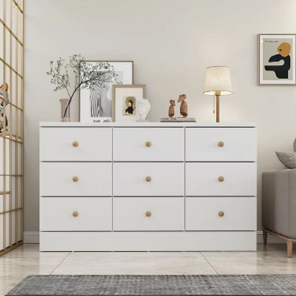 Famapy White 9 Drawer Dresser Woodgrain Finish Ball Pulls Storage Cabinet