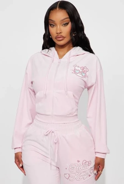 Women's Fashion Nova Hello Kitty Love Velour Zip Hoodie