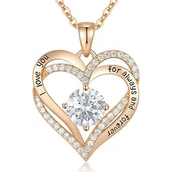HESHPAWS Love Pendant Necklace with Zirconia Birthstone, Women's Jewelry Gift for Christmas, Birthday, Anniversary