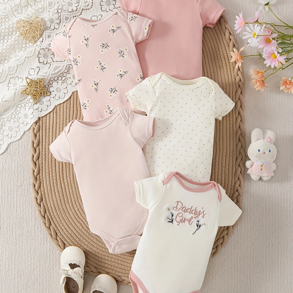 Juego de 5 Bodies para Bebe  Manga Corta, Ropa para Niñas de 0 a 9 Meses, Body para Actividades al Aire Libre, Ideal para Exteriores