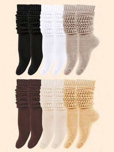 1/3/6 Pairs Women's Fall Autumn Winter Slouch Knit Socks Slouchy Socks Women Scrunch Socks Women Scrunchie Socks Women Crew Socks Delamerican (Apricot, Light Yellow, Khaki, Brown) Compression Socks Comfortable, Warm & Breathable, Fashionable Perfect Gifts For Hiking, Back To School, Halloween & Christmas Xmas