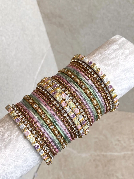 Small Pink & Mint Pearly Bangle Set - Both Arms Indian/Pastels Bangle Set/ Pakistani/Jewelley/ Fashion Bracelet Pastel Pretty Lakh Rajastani