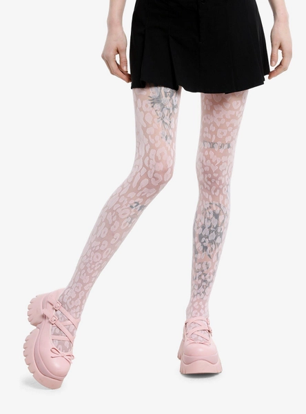 Light Pink Leopard Print Sheer Tights