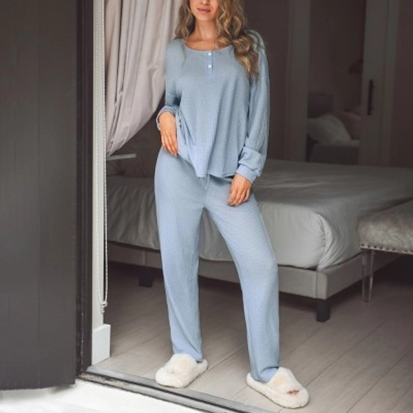 Women's Pink Waffle Knit Long Sleeve & Pants Pajama Set 