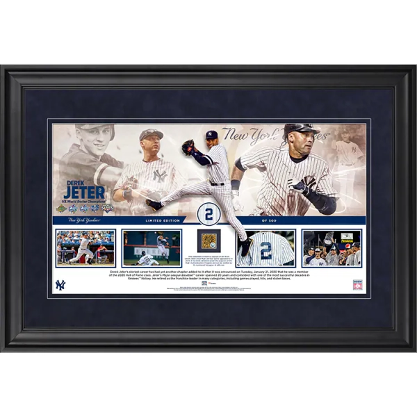 Derek Jeter New York Yankees Fanatics Authentic Framed 10" x 18" Hall of Fame Career Pano with a Capsule of Game-Used Dirt - Limited Edition of 500