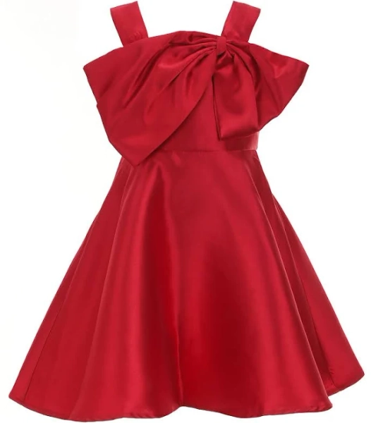 Rare Editions Mikado Satin Dress with Bow-Accented
