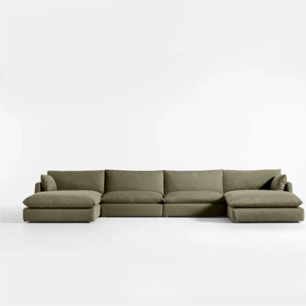 crate & barrel Unwind Modular 4-Piece U-Shaped Slipcovered Sectional Sofa with Double Chaise Lounge
