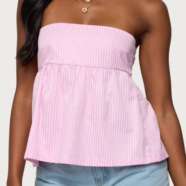 Edikted Women's Maddie Strapless Striped Babydoll Top