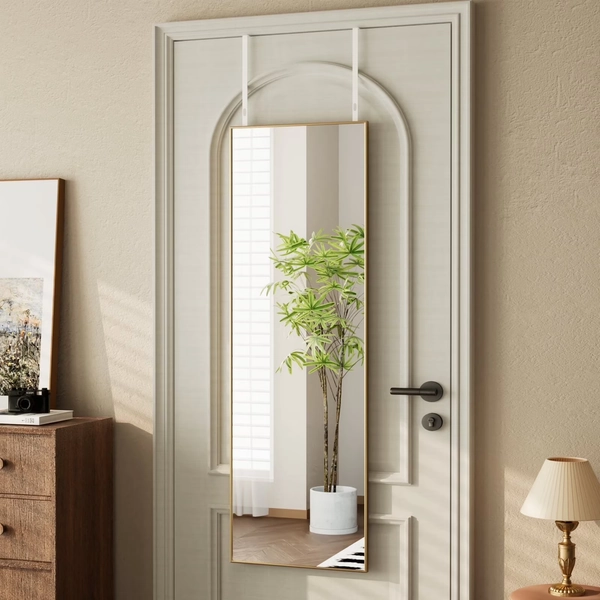 BEAUTYPEAK 48"x 14" Full Length Door Mirror Hanging Wall-Mounted Mirrors, Gold