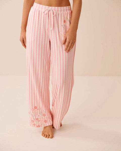 Pantalon de pyjama ultra doux imprimé rayures florales - TTG