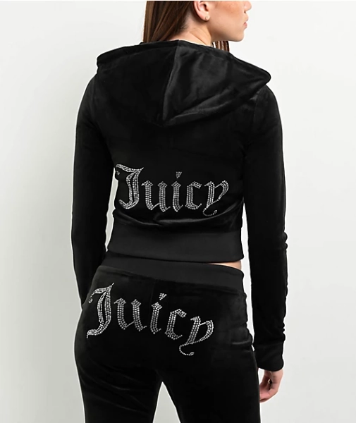 Juicy Couture OG Big Bling Licorice Velour Zip Hoodie