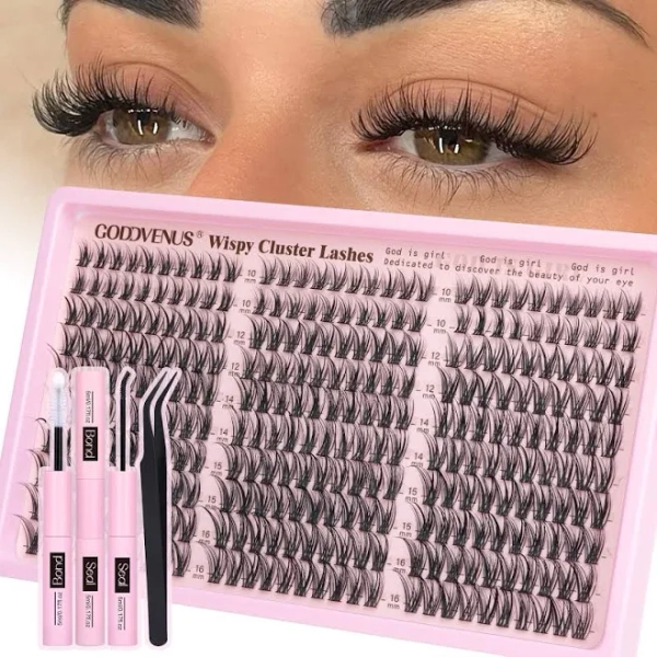 Goddvenus Cluster Lashes Kit Wispy Natural 300pcs Eyelashes Clusters 10-16mm DIY Eyelash Extensions Kit C Curl Individual Lashes for DIY Lash