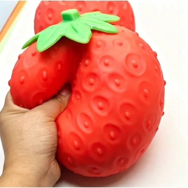 Giant Strawberry Squishy Fidget Toy Figurines Ornaments TPR Stress Relief Doubles Happiness Mood Release Random Leaf Style Doll,Super Big Strawberry